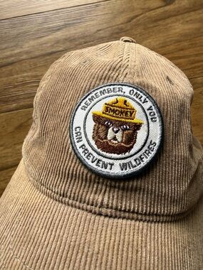Smokey Bear Tan Corduroy Patch Hat - Only You Can prevent Forest Fires!